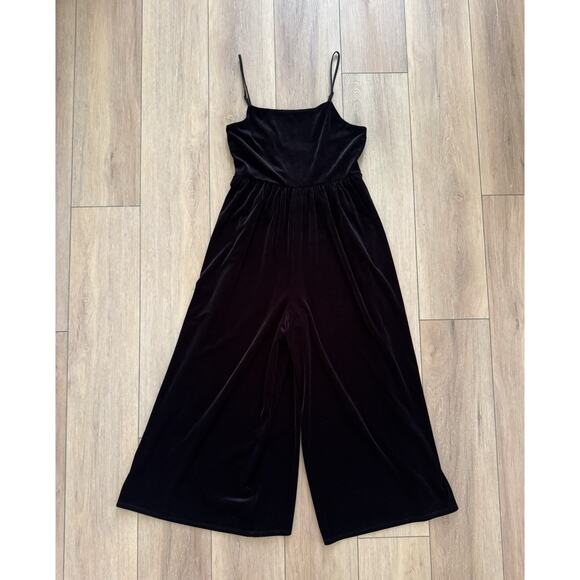 Urban Outfitters Emmavella Black Velvet Scoop Back Jumpsuit Wide Leg Med Strappy - Picture 3 of 12